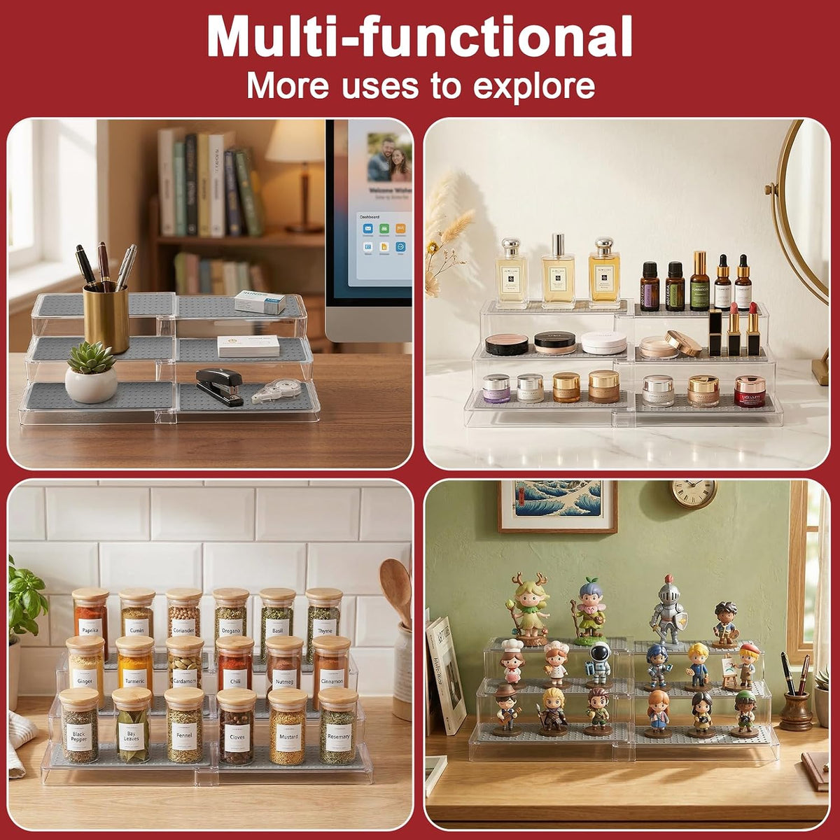 Expandable Can Rack Organizer 2 Pack, 3-Tier Adjustable Length | Set of 2 Holds Up to 36 Cans, Stability with Non-Skid Shelf, Canned Goods Storage Display for Pantry, Cabinet