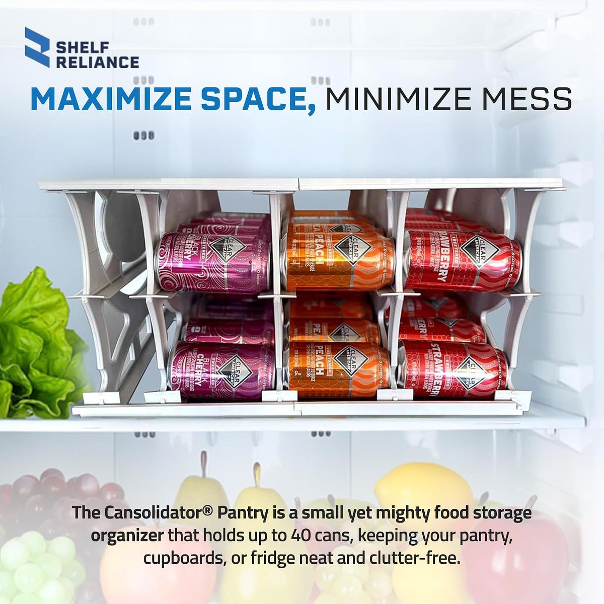 Shelf Reliance Cansolidator Pantry Plus - Can Organizer for Pantry, Stackable Soda Can Storage for Kitchen, Holds 60 Cans of Food or Soda