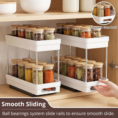 Pull Out Spice Rack Organizer for Cabinet, Slide Out Spice Racks Organizer, Spice Cabinet Organizers, Cabinet Size Need:12'' Highx11'' Deepx5'' Wide,Hold 10 Spice Jar Each Tier-2Tier, Black