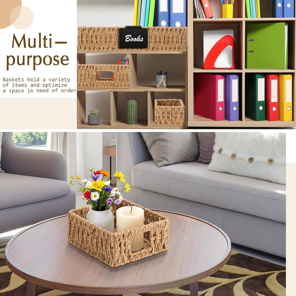 Marsui 9 Pcs Wicker Storage Baskets for Pantry Organization with Handle Labels Handwoven Multi-size Dark Brown Small Organizer Baskets Storage Bin Container for Shelves Closet Toilet Christmas Holiday
