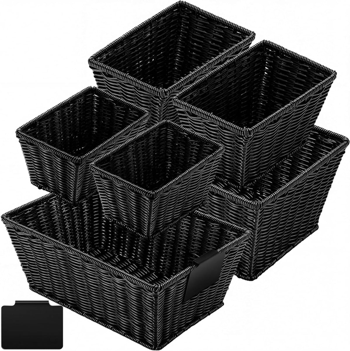 Marsui 6 Pcs Wicker Storage Baskets with Labels Handwoven Multi-size Brown Wicker Storage Bins for Organizing Small Baskets Container for Shelves Closet Pantry Toilet(Brown )
