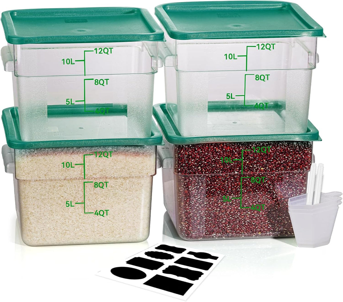 4QT NSF Food Storage Containers: 8 PCS [Food Grade][Hot&Cold Resistant] Commercial Clear Food Storage Containers with Lids for Restaurant Kitchen Proof Dough, Measuring Spoons Included(BPA FREE) - Colors B