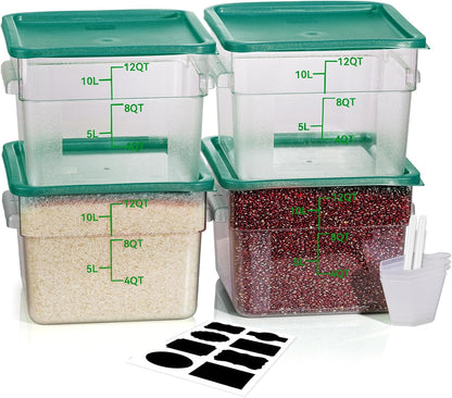 4QT NSF Food Storage Containers: 8 PCS [Food Grade][Hot&Cold Resistant] Commercial Clear Food Storage Containers with Lids for Restaurant Kitchen Proof Dough, Measuring Spoons Included(BPA FREE) - Colors B