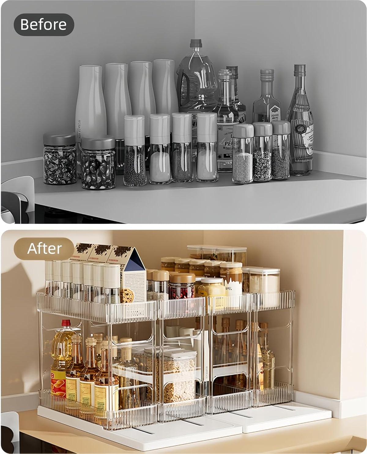Mustorn 2 Pack Pull Out Spice Rack Organizer for Cabinet, 2 Tier Metal Slide Out Seasoning Organizer and Storage Heavy Duty Vertical Spice Rack Shelf Pullout for Kitchen Cabinets No Drilling (Black)