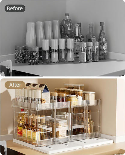 Mustorn 2 Pack Pull Out Spice Rack Organizer for Cabinet, 2 Tier Metal Slide Out Seasoning Organizer and Storage Heavy Duty Vertical Spice Rack Shelf Pullout for Kitchen Cabinets No Drilling (Black)