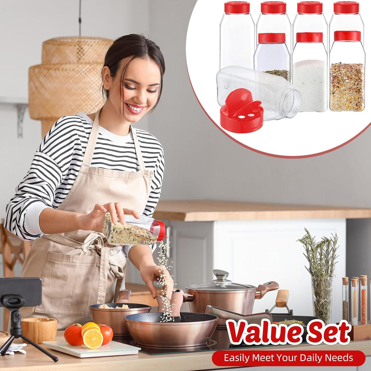 Mifoci 28 Pack 16 oz Plastic Spice Jars with Cap Square Plastic Bottle Containers with Shaker Lids and Stickers Large Seasoning Shaker Empty Powder Storage Container for Storing Salt Herbs (Black)