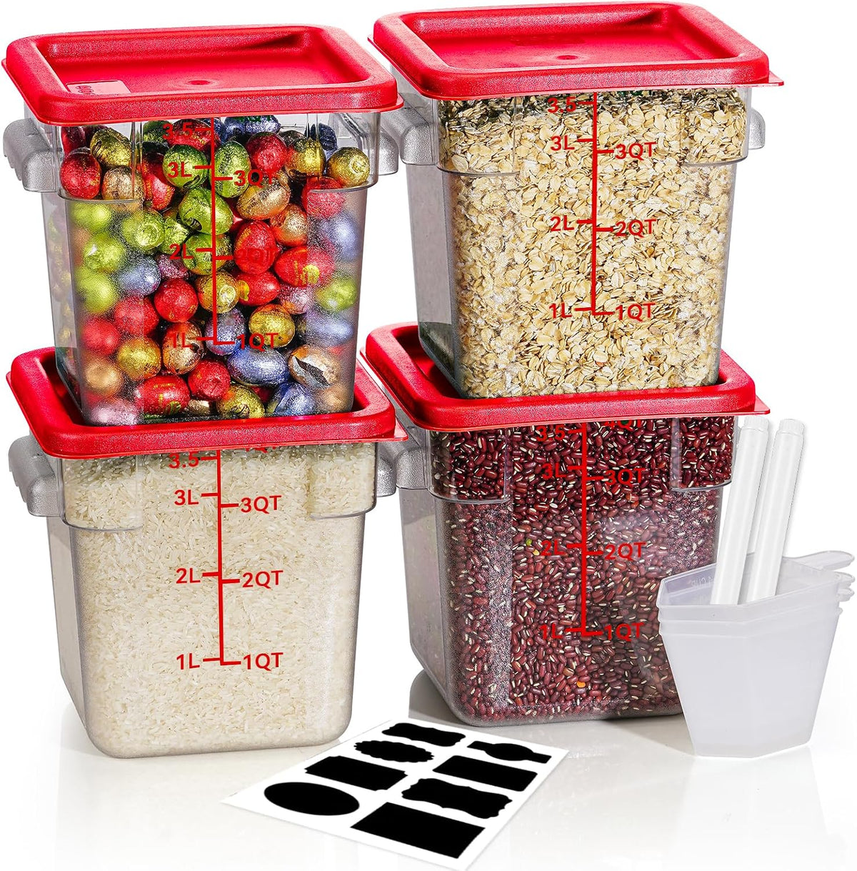 4QT NSF Food Storage Containers: 8 PCS [Food Grade][Hot&Cold Resistant] Commercial Clear Food Storage Containers with Lids for Restaurant Kitchen Proof Dough, Measuring Spoons Included(BPA FREE) - Colors A