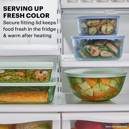 Pyrex Colors Tinted (Full Set) Sculpted Tinted Glass Mixing Bowls With Plastic Lids, Nesting Space Saving Set of Bowls For Prepping and Baking, 1.3QT, 2.3QT & 4.5QT