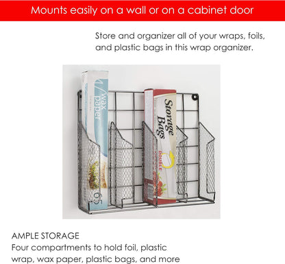 Home Basics Organizer Rust Resistant, Perfect for Food Storage, Silver Foil, Wax Paper, Sandwich Bags, Plastic Wrap-Mounts,White