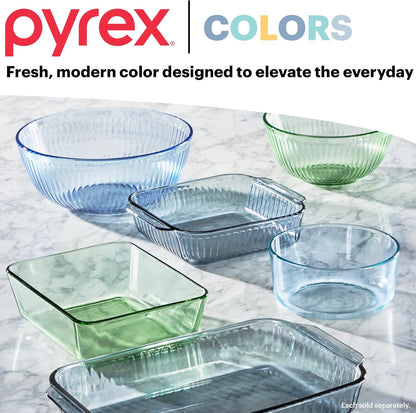 Pyrex Colors Tinted (Full Set) Sculpted Tinted Glass Mixing Bowls With Plastic Lids, Nesting Space Saving Set of Bowls For Prepping and Baking, 1.3QT, 2.3QT & 4.5QT