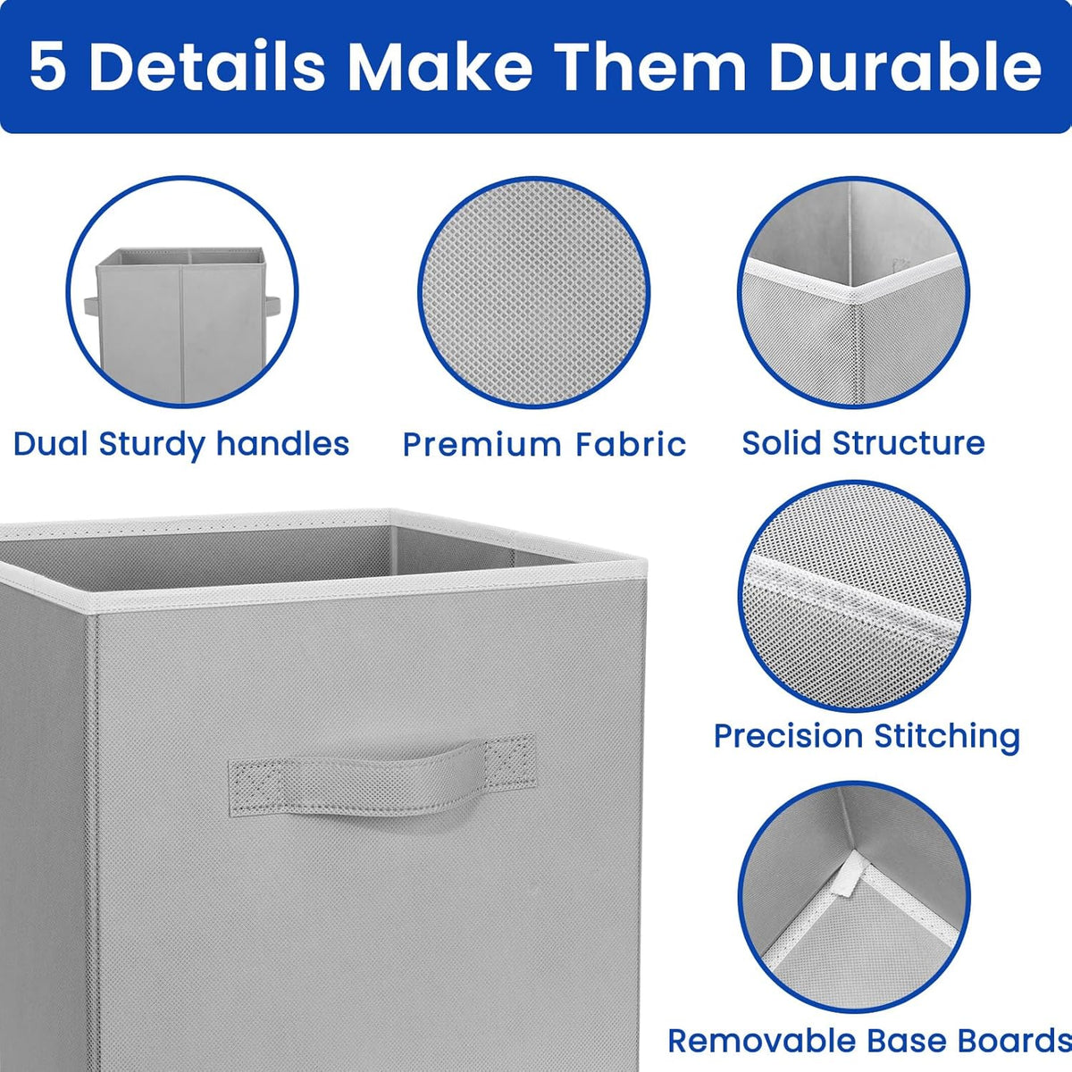 Criusia Large Storage Cubes, 13x13 Cube Storage Bins (Set of 10), Fabric Collapsible Storage Bins with Dual Handles, Foldable Cube Baskets for Shelf, Closet Organizers and Storage Box (Grey)