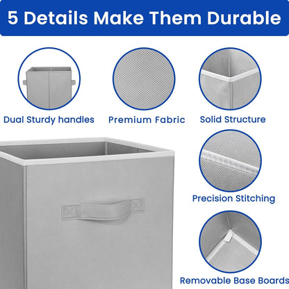 Criusia Large Storage Cubes, 13x13 Cube Storage Bins (Set of 10), Fabric Collapsible Storage Bins with Dual Handles, Foldable Cube Baskets for Shelf, Closet Organizers and Storage Box (Grey)