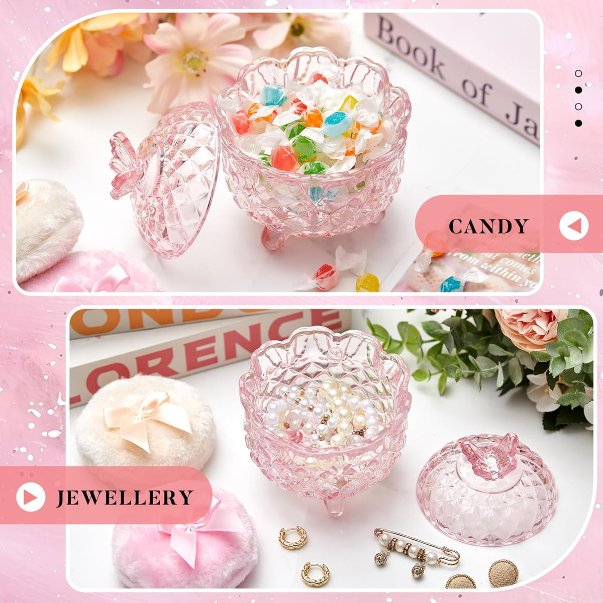 Tioncy 3 Pcs Large Body Powder Puff and Container Valentine's Day gift Powder Container with Puff Crystal Case Soft Washable Reusable Velour Face Body Glitter Wet Dry Makeup (Classic,Clear)