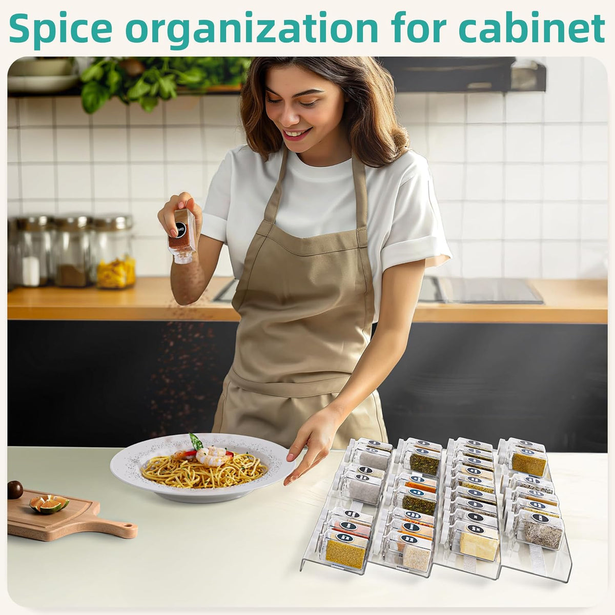 MIUKAA Acrylic Spice Drawer Organizer, 4 Tier - Seasoning Organizer for Drawer, Expandable From 13" to 26" Kitchen Drawer Spice Rack with Slip-Proof Mat (Jars not Included)