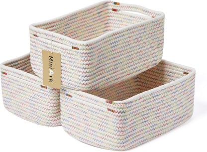 MiniArk Small Storage Baskets for Organizing | Closet Organizer Bins | Shelf Toy Basket | Woven Rope Baskets | Cube Decorative Box | Shallow Basket | L11.5xW7.5xH4.7| Brown