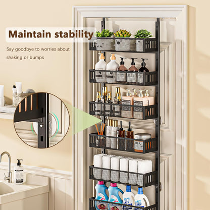 6-Tier Over The Door Pantry Organizer with Mesh Baskets, Adjustable & Stable Hanging Spice Rack for Kitchen, Bathroom, Bedroom, and Baby Essentials Storage