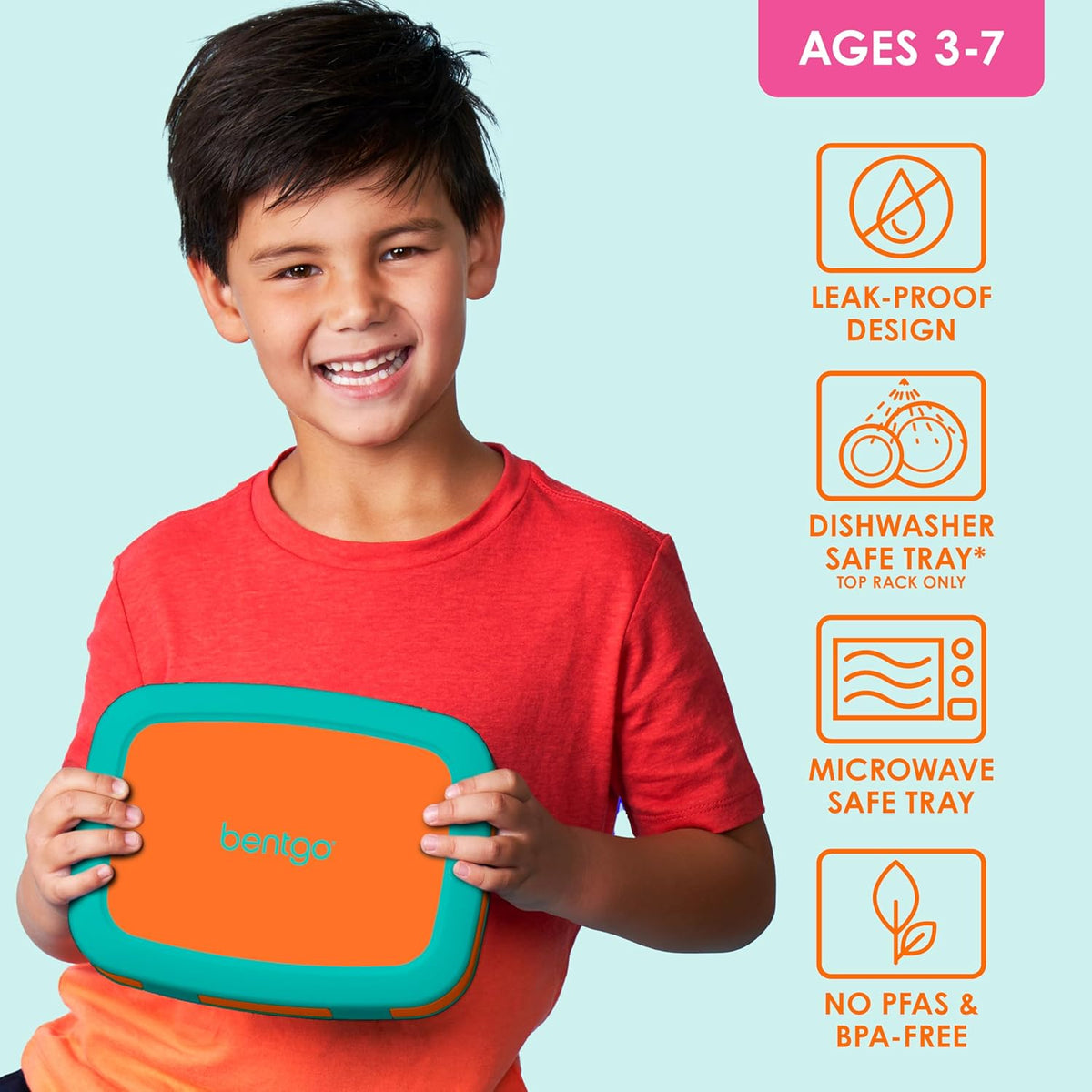 Bentgo Kids Bento-Style 5-Compartment Leak-Proof Lunch Box - Ideal Portion Sizes for Ages 3 to 7 - Durable, Drop-Proof, Dishwasher Safe, PFAS & BPA-Free & Made with Food-Safe Materials (Blue)