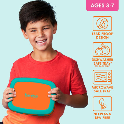 Bentgo Kids Bento-Style 5-Compartment Leak-Proof Lunch Box - Ideal Portion Sizes for Ages 3 to 7 - Durable, Drop-Proof, Dishwasher Safe, PFAS & BPA-Free & Made with Food-Safe Materials (Blue)
