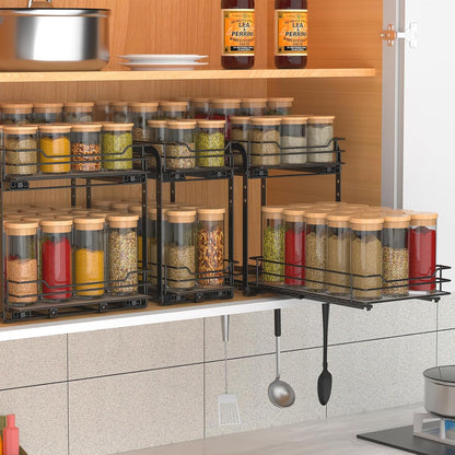 BOIVSHI 2-Tier Spice Rack, Pull Out Cabinet Organizer Spice Racks Height Adjustable Heavy Duty Metal Basket for Inside Cabinets & Pantry Closet(9.5''Wx10.5''Dx9.5''H)