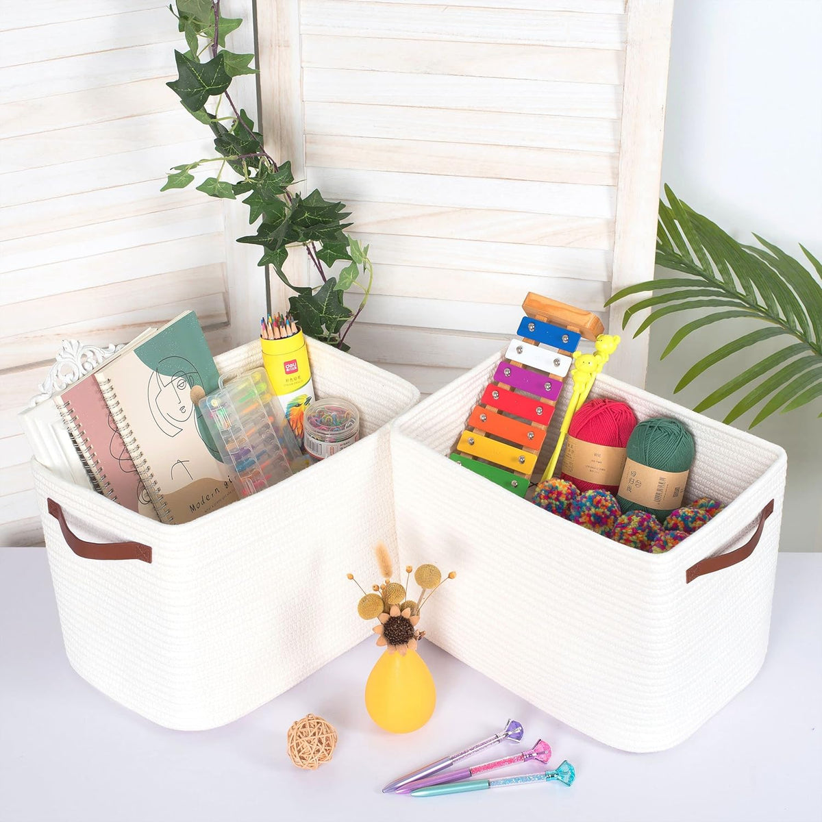 MINTWOOD Design 3-Pack Decorative Woven Storage Baskets for Shelves, Cube Bin Box for Organizing Books, Shoes, Dog Toys, Pantry Closet and Living Room Organizer, Oatmeal Brown