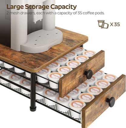 YATINEY Coffee Pod Drawer Holder, Coffee Pod Drawer for K Cup, 35 Capacity Coffee Capsules Storage Organizer, Sliding Mesh Basket, for Home Office, Kitchen, Rustic Brown KH08BRG1