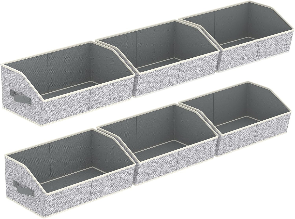 Homsorout Closet Organizers Bins 6 Packs - Large Closet Shelf Organizer with Handles, Fabric Trapezoid Storage Bins, Collapsible Storage Cubes for Clothes, Towels, Light Gray
