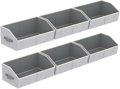 Homsorout Closet Organizers Bins 6 Packs - Large Closet Shelf Organizer with Handles, Fabric Trapezoid Storage Bins, Collapsible Storage Cubes for Clothes, Towels, Light Gray