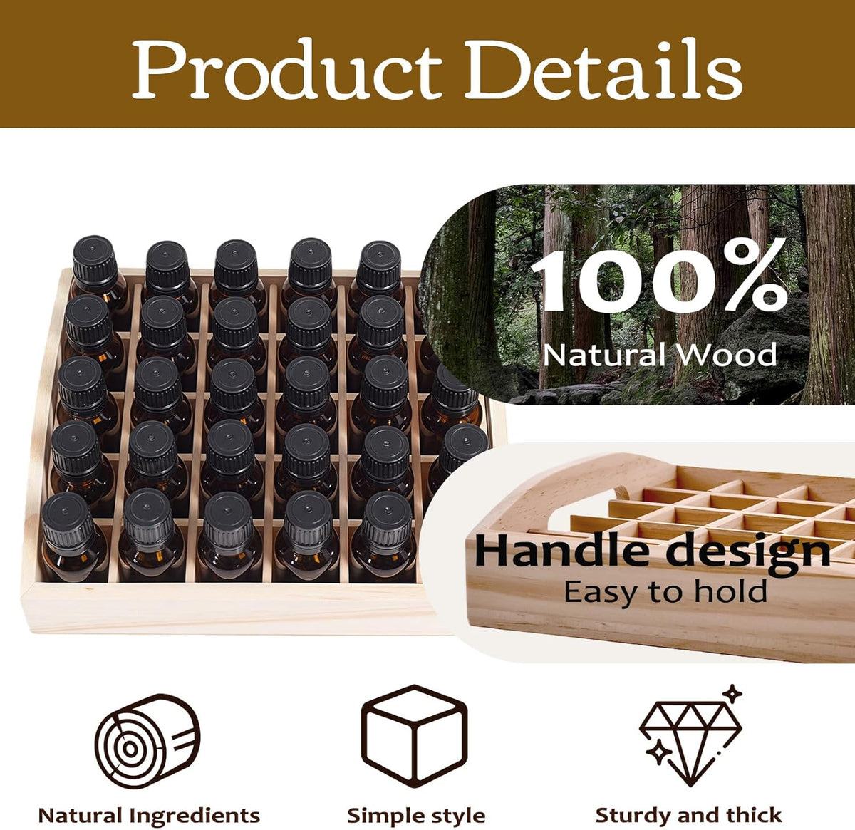 VolksRose 30-Slot Wooden Storage Box - Fits 5-15 ml Bottles, Travel & Presentation Storage, Nail Polish & Perfume Collection