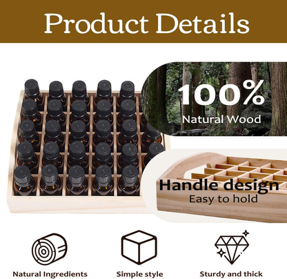 VolksRose 30-Slot Wooden Storage Box - Fits 5-15 ml Bottles, Travel & Presentation Storage, Nail Polish & Perfume Collection