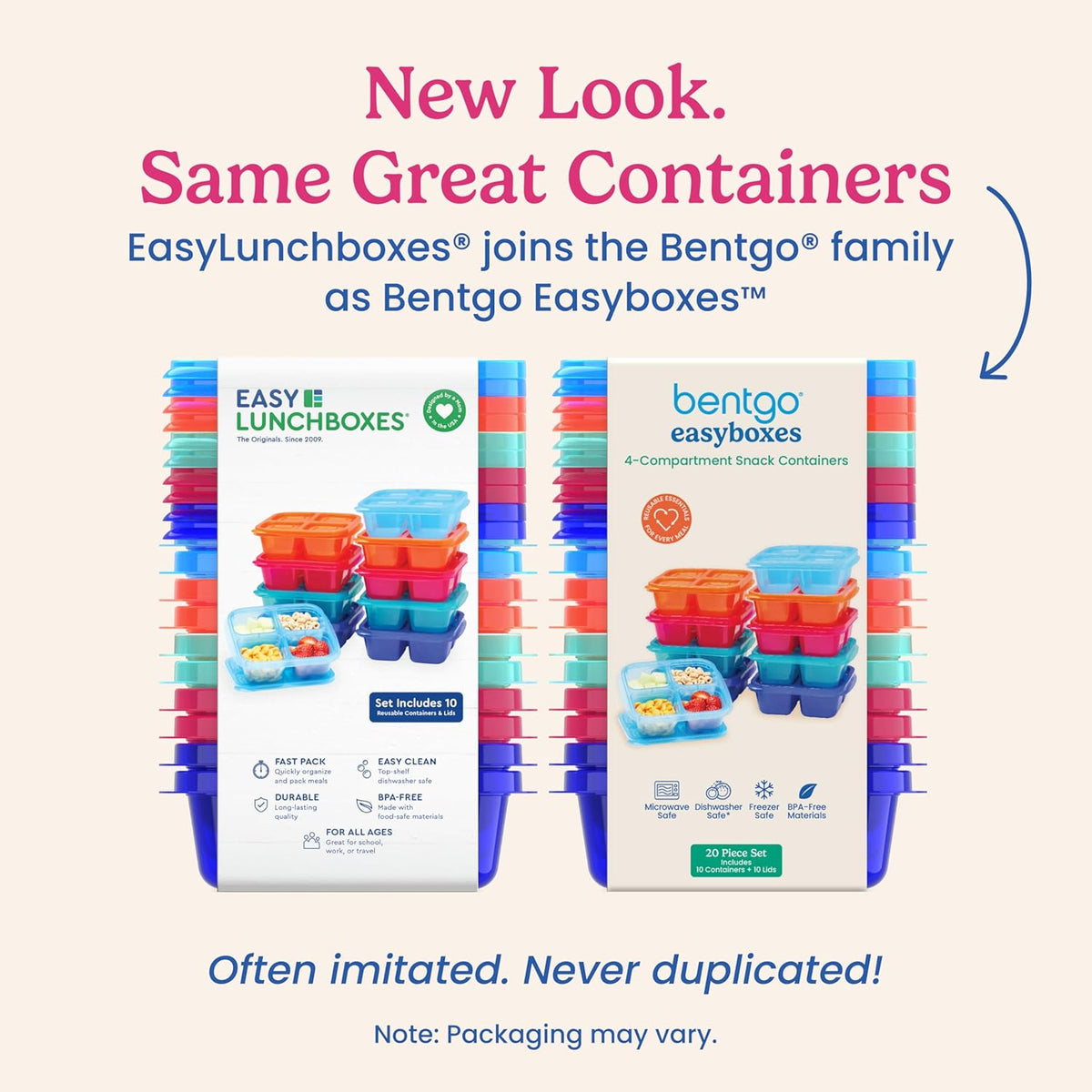 Bentgo Easyboxes 4-Compartment Snack Containers - 8-Piece Set with 4 Trays & 4 Custom-Fit Lids to Seal in Freshness - Reusable Food Storage & Meal Prep Bento BPA-Free Containers (Brights 4-Pack)