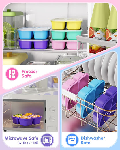 Canfanni 5 Pack Bento Snack Containers, 4 Compartment BPA-free Plastic Food Storage Containers, Divided Lunchable Container, Bento Lunch Box for Work and Travel