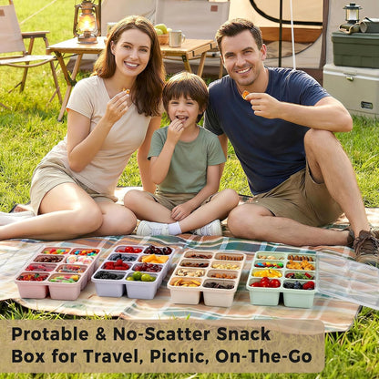 2 Pack Snackle Box Container with Lids, Dishwasher Safe 8 Compartment Divided Snack Serving Tray Platterbox, Protable No-Scatter Snacklebox Snack Container for Adult, Kids, Family, Travel, Party, Work
