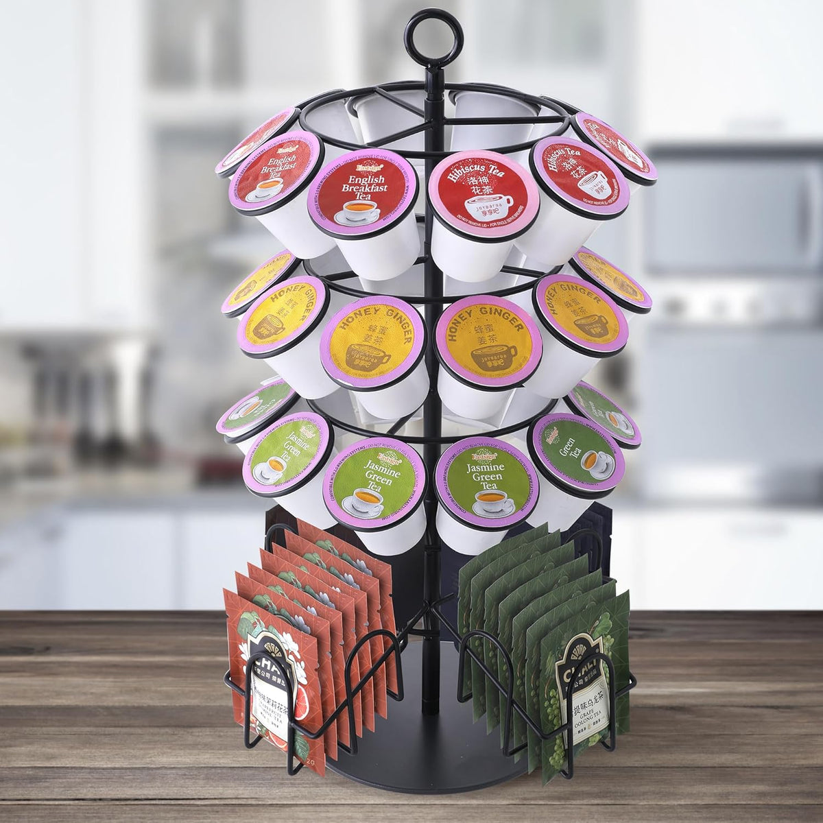4-Tier K-Cup Holder Compatible with 36 K-Cups, Coffee Pod Carousel, Coffee Pod Storage Stand Detachable Organizer for Countertop, Spins 360-Degrees