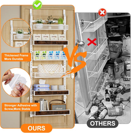 8 Tier Pantry Door Organizer Spice Rack, 2-IN-1 Wall Mount or Hanging Over Door Seasoning Organizer with Adjustable Baskets, Heavy Duty Behind Door Storage Shelves for Pantry, Cabinet and Kitchen
