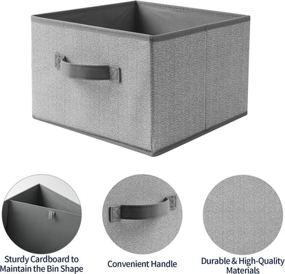 Storage Baskets, 11-Inch Woven Fabric Bins, Storage Cubes with Reinforced Handles, Organizer Bins for Closet Shelves, Foldable, for Toys, Clothes, Natural Beige (3PCS/Beige-11*11*7.8inch)