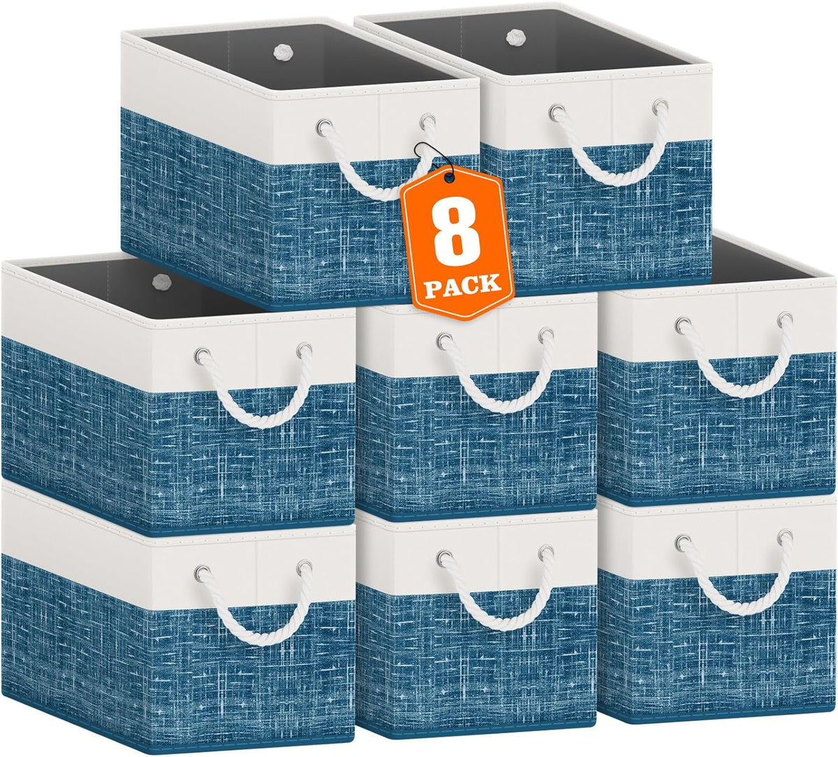 Fab totes Storage Bins, Foldable Storage Baskets for Organizing Toys, Books, Shelves, Closet, Large Storage Box with Rope Handles, Sturdy Organizer Bins, White & Grey