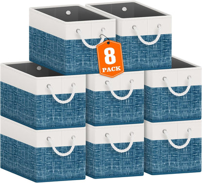 Fab totes Storage Bins, Foldable Storage Baskets for Organizing Toys, Books, Shelves, Closet, Large Storage Box with Rope Handles, Sturdy Organizer Bins, White & Grey