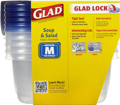 Glad GladWare XL Square Food Storage Containers with Lock Tight Lids, BPA-Free Family Size Plastic Containers for Leftovers, Meal Prep, and Freezer Storage, Dishwasher Safe, 104 Oz