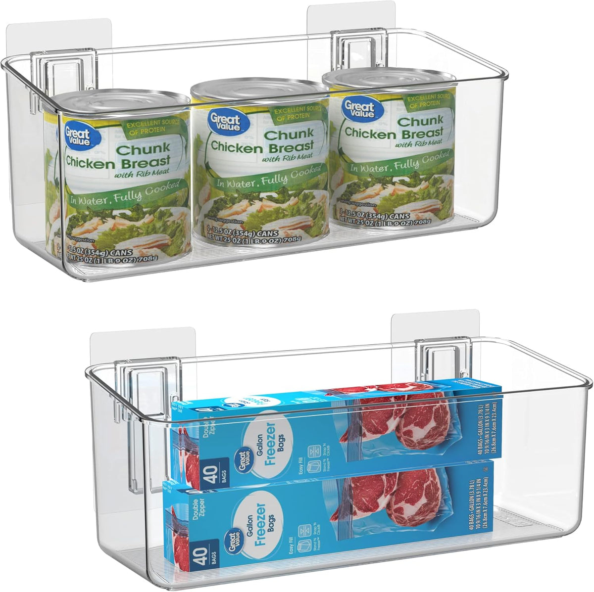 vacane Plastic Adhesive Mount Over Cabinet Door Organizer, Wall Organization Container Makeup Organizer Hanging Basket Bins for Kitchen, Pantry, Craft Room, Office, Space Saving Holder