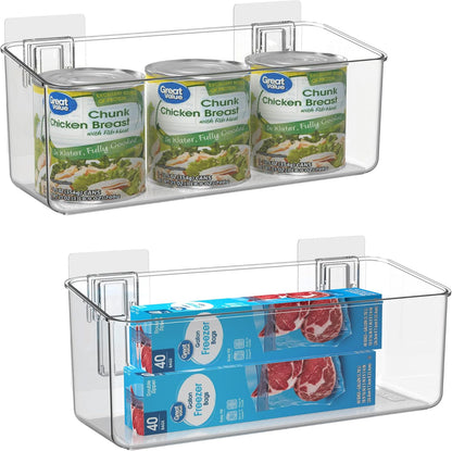 vacane Plastic Adhesive Mount Over Cabinet Door Organizer, Wall Organization Container Makeup Organizer Hanging Basket Bins for Kitchen, Pantry, Craft Room, Office, Space Saving Holder