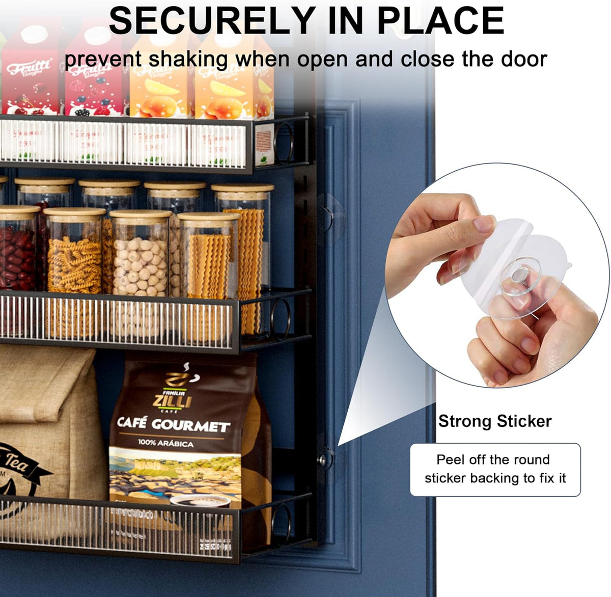 Over the Door Pantry Organizer 8 Tier Hanging Door or Wall Mounted Spice Rack with Adjustable Acylic Basket,Heavy Duty Metal Seasoning Storage Shelf for Kitchen Pantry and Bathroom