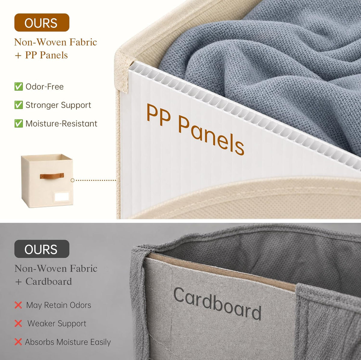 Storage Cubes, 11 Inch Fabric Storage Cubes Organizer Bins with Labels, Odor-Free & Sturdy PP Structure, Cubby Baskets for Closet, Shelves, Toys & Nursery (Beige)