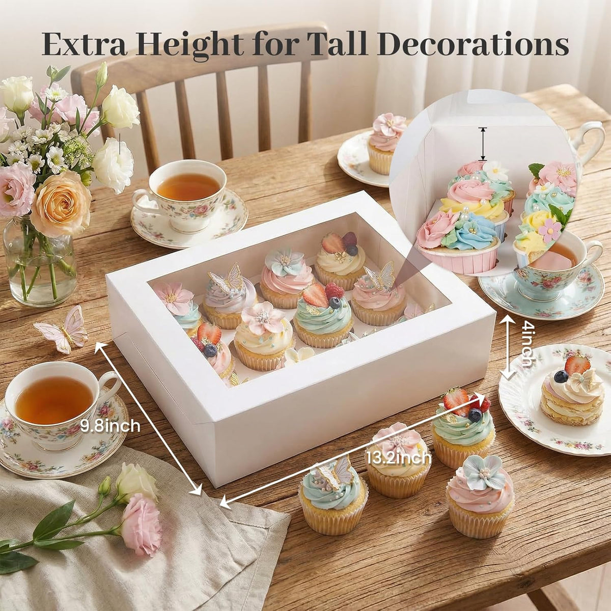 VGOODALL 12 Count Cupcake Boxes, 6PCS Cupcake Container with Window Boxes Holding 72 Pastry Box for Birthday Holiday Party Bakery Supplies 13.2"x9.8"x4"