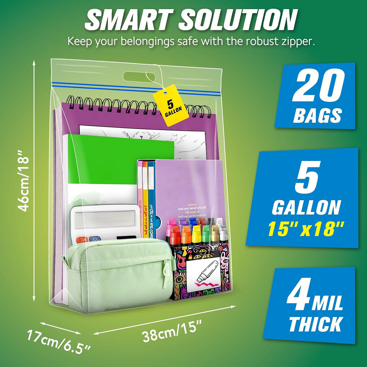 HIBAG 25 Gallon Jumbo Storage Bags, 35” x 24” Resealable Clear Bags with Handle, Extra Large XL Heavy Duty for Clothes Pillow Travel Moving, Pack of 3