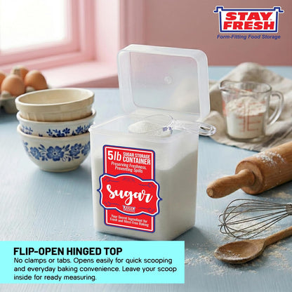 Stay Fresh Clear Storage Container - BPA Free Plastic Canister for Kitchen Pantry, Baking Needs - Holds 5LB Bag - Large Form-Fitting Food Keeper Bin - Food Holder (Flour)