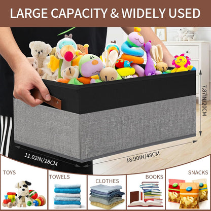 Large Capacity Storage Bins Closet Organizer for Shelves, Fabric Closet Storage Baskets Boxes with Leather Handles for Organizing Clothes, Sheets, Jeans, Toys, Books (Grey)