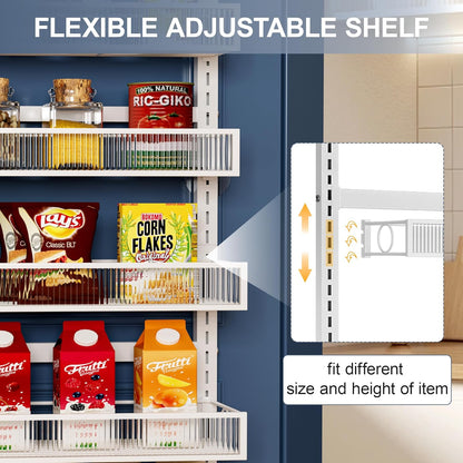 Over the Door Pantry Organizer 8 Tier Hanging Door or Wall Mounted Spice Rack with Adjustable Acylic Basket,Heavy Duty Metal Seasoning Storage Shelf for Kitchen Pantry and Bathroom