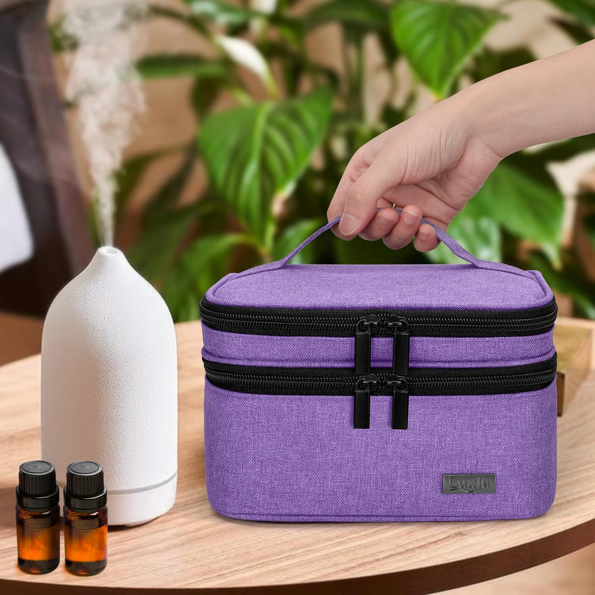 LUXJA Essential Oil Carrying Case - Holds 30 Bottles (5ml-30ml, Also Fits for Roller Bottles), Double-Layer Organizer for Essential Oil and Accessories, Black (Bag Only)