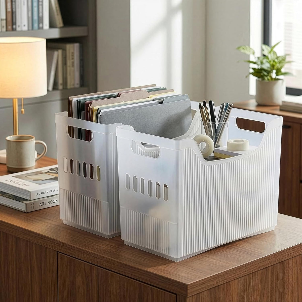 BINO | Plastic Storage Bins, Narrow - 2 Pack | THE CANYON COLLECTION | Clear Storage Bins for Organization | Clear Containers for Pantry | Fridge & Freezer Organizer Bin | Cabinet & Pantry Organizers