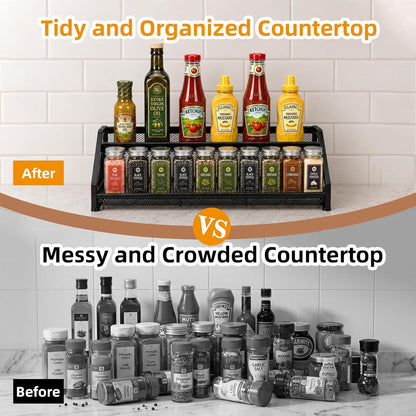 3 Tier Expandable Spice Rack Organizer for Kitchen,13.7"-23.6" Heavy Duty Spice Organization Shelf,Metal Pantry Storage Shelves Racks, Good Space for for Pantry, Counter top,Patent Pending